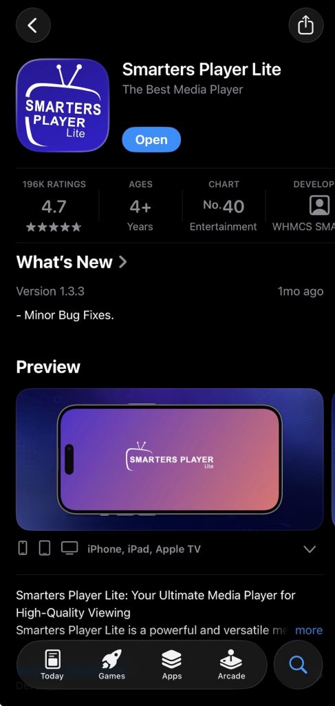 IPTV Smarters Lite sur iPhone