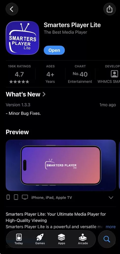 IPTV Smarters Lite sur iPhone