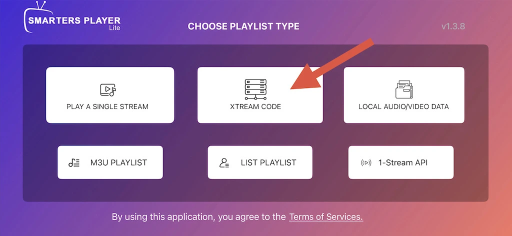 Choix du type de playlist Xtream Codes ou M3U